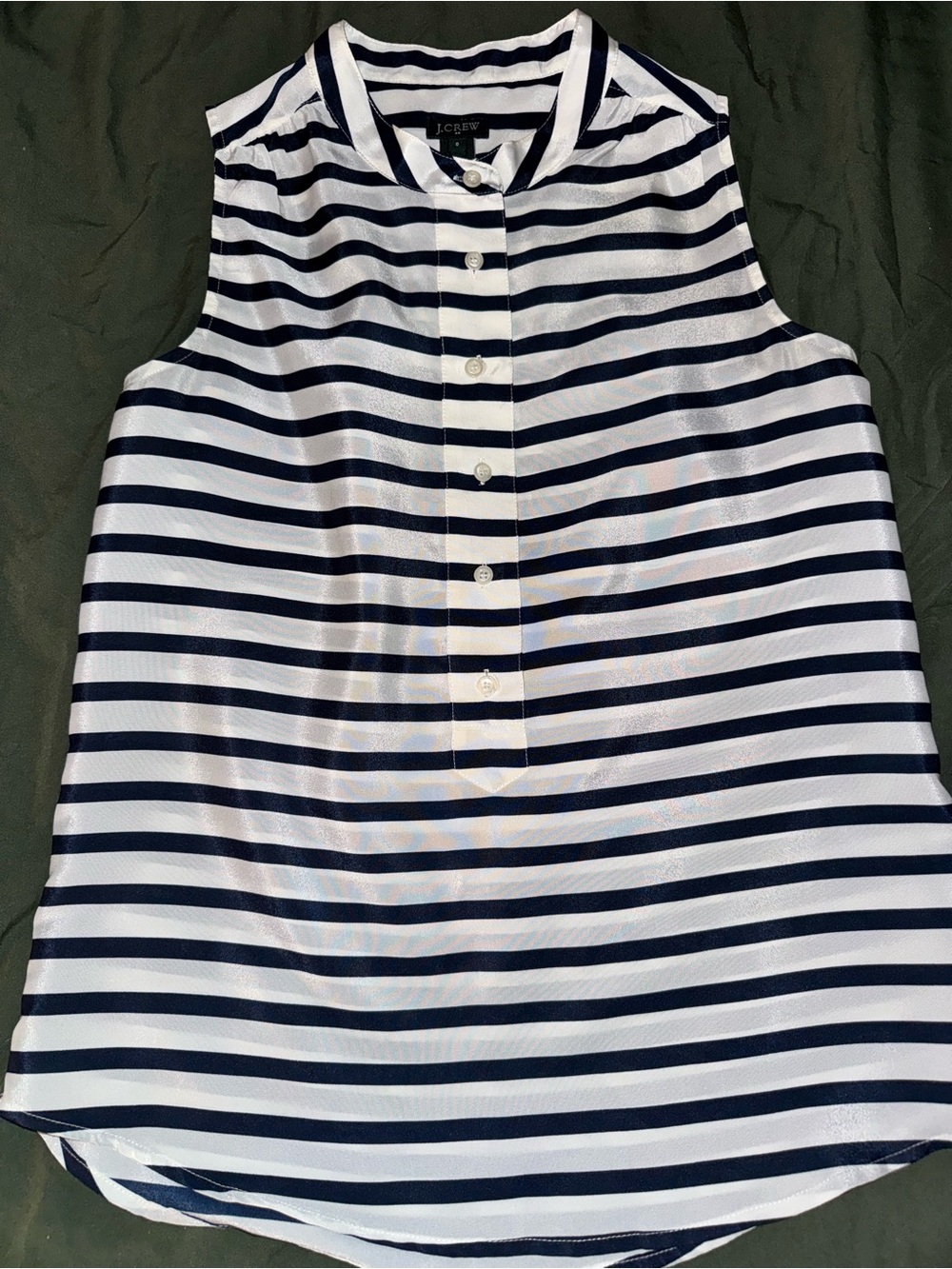 J. Crew Navy & White Striped Sleeveless Button-Front Blouse